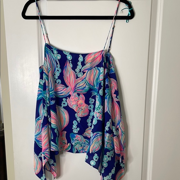 Lilly Pulitzer Blue and Pink Silk Top - Picture 3 of 13